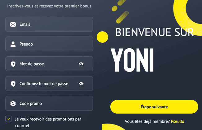 S’inscrire Yonibet casino